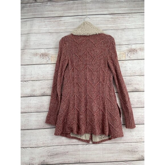 Anthropologie Sleeping on Snow Sherpa Cowl Neck Cardigan Sweater Women's XS Pink - Picture 2 of 11